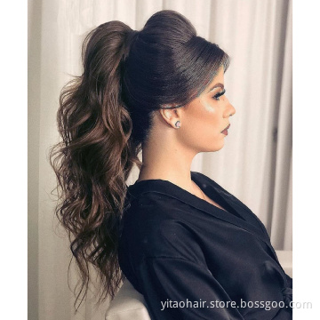 Long Wavy Dark brown  Ponytail Claw Hair 24 Inch Long Wave Ponytail Extension Synthetic Wrap Around Drawstring Hair with 1Clips